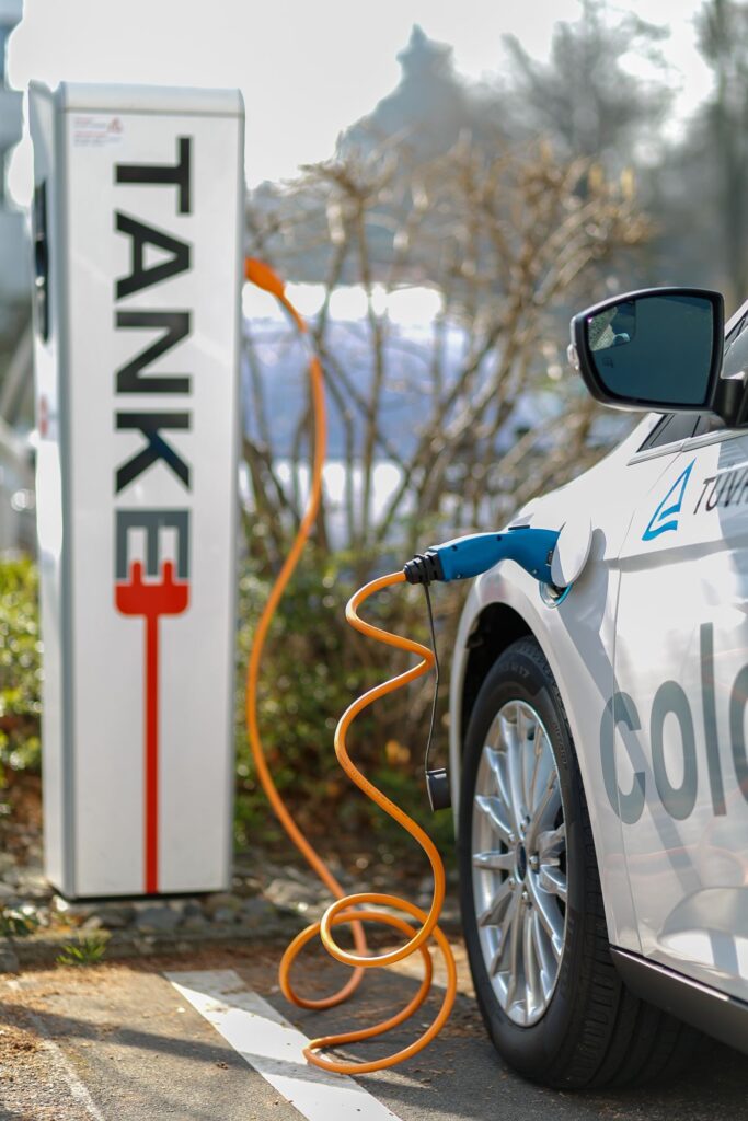An electric car at a charging station